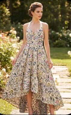 Bebe Jaquard High Low Ball Gown